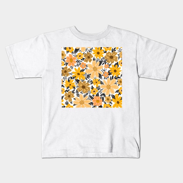 Yellow and black amazing Boho floral Kids T-Shirt by FrancesPoff